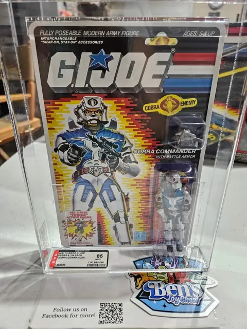 A carded G.I. Joe figure sealed inside a graded acrylic case